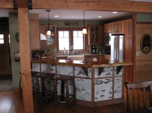 Birch Bark interior finish adds a rustic touch to a modern kitchen